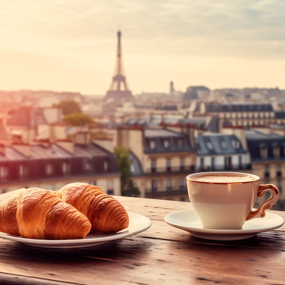 Baguete crocante e café em um bistrô típico de Paris